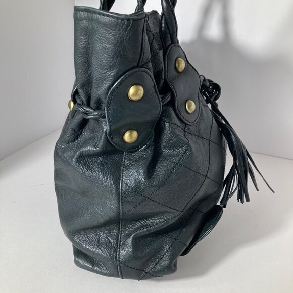 Womens Michael Rome Designs‎ Black Leather Paper Bag Hobo Purse 12 x 14 x 4" - Picture 4 of 11